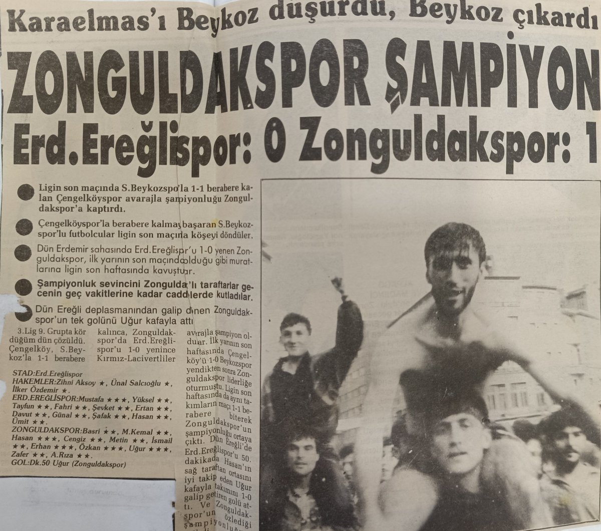 BestPeace67's tweet photo. ⚒ Zonguldakspor Tarihinde Bugün
31 Mayıs 1992
Ereğlispor'u Uğur Terzi'nin golüyle mağlup etmeyi başaran Zonguldakspor İstanbul’dan gelen Çengelköy’ün beraberlik haberi ile averajla 3.Lig 9.grubu lider bitirerek 2.Lige yükseldi... https://t.co/KEvt42tTEr