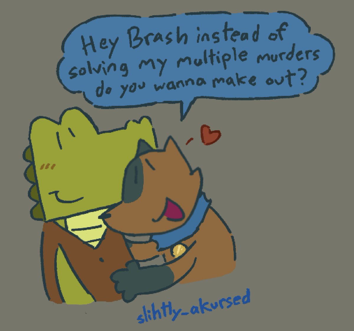 slihtly_akursed's tweet photo. Dog and stupid alligator 💚💙
#investigatorsoc https://t.co/VZ25y2ZNj8