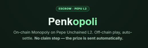 PepuBank's tweet photo. 🎲 Penkopoli is officially LIVE on Pepe Unchained L2! 🎲

  The classic board game you love; fully on-chain, fully degen. Stake your $PEPU, roll the dice, buy up the board, and bankrupt your rival to take the entire pot. 🏆

  Here's what makes it different 👇

  🟢 Real stakes- every game is backed by $PEPU. Winner takes all.
  ⚡ No claim step- the moment the game ends, the prize is sent straight to the winner's wallet. Automatically. No buttons, no waiting.
  🃏 Properties, rent, houses & hotels, mystery cards; the full Monopoly experience, reimagined for PEPU BANK.
  💸 Get your opponent Penkrupt (or run out their clock) and the pot is yours.

  It couldn't be simpler:
  1️⃣ Connect your wallet
  2️⃣ Open a game and set your stake
  3️⃣ Share the link and let a fren join
  4️⃣ Play, win, get paid 🤝

  🔔 Every open game and every winner gets announced right here in the group, so you'll always know when there's a seat to grab or a champion to congratulate.

  The board is set. The dice are waiting. Will you build an empire or go Penkrupt? 🐸🎩

  👉 Play now: https://t.co/6Q94qQanOb

  #PEPU #PenkBank #Penkopoli #PepeUnchained