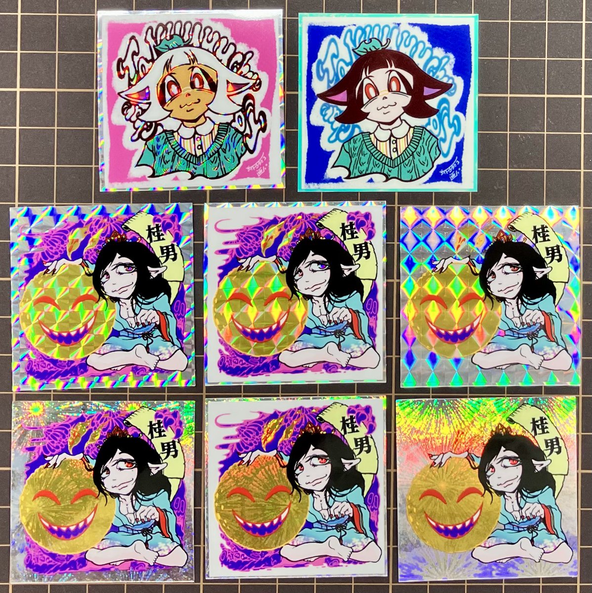 saitohtamiko's tweet photo. 前途妖妖〜合わせで入稿したもののギリ間に合わなさそうなので落とす気満々だった新作妖怪御シールのシートが間に合ってしまったので、裏書き間に合えば納品したい所存…。とりま、試作してみたけれど此れは大分良いものなのでは…！(自分に発破) https://t.co/n8zAKq3mJ6