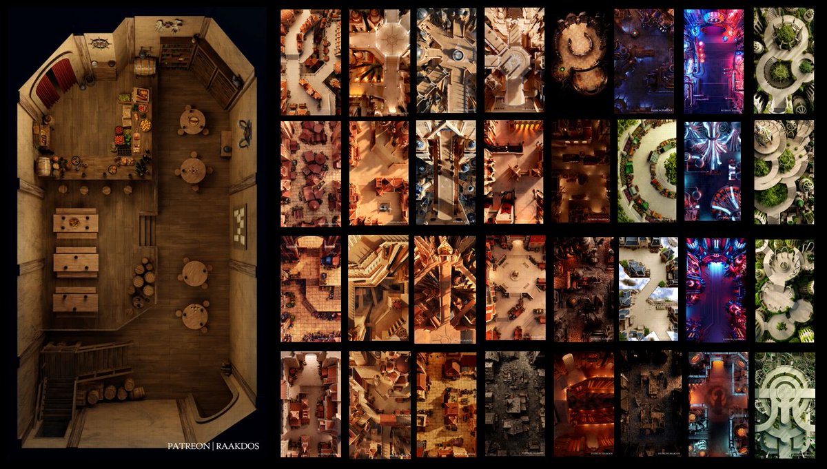 RakdosBattlemap's tweet photo. @fugitivehistor1 It's a bit late, but I am making battlemaps for the #dnd #Ravnica campaign. This week, I made a new tavern map. https://t.co/YS7QVzbT28
