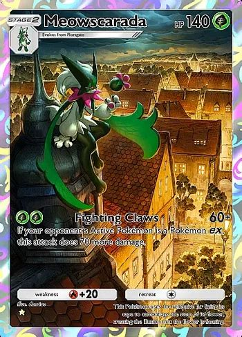 NotGello's tweet photo. and some would be more solitary or live near human settlements. in the cards, meowscarada is shown just going around towns or around the outskirts wherever it wants on its own

y'know

LIKE A CAT

no different from its prior evolutions https://t.co/tJnsttMMRl