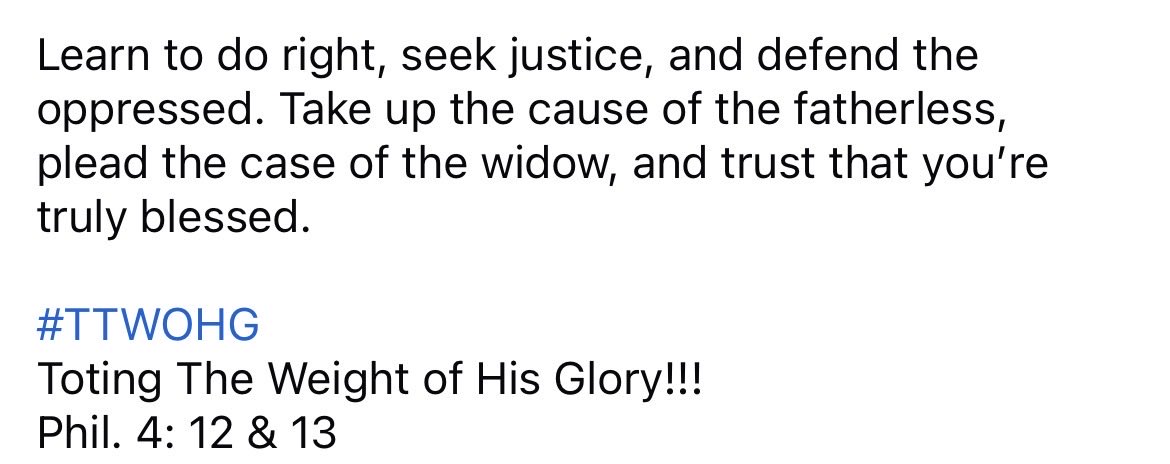 dunham82's tweet photo. Isaiah 1:17

“Learn to do right; seek justice. Defend the oppressed. Take up the cause of the fatherless; plead the case of the widow.” https://t.co/6eWRn5XzNl