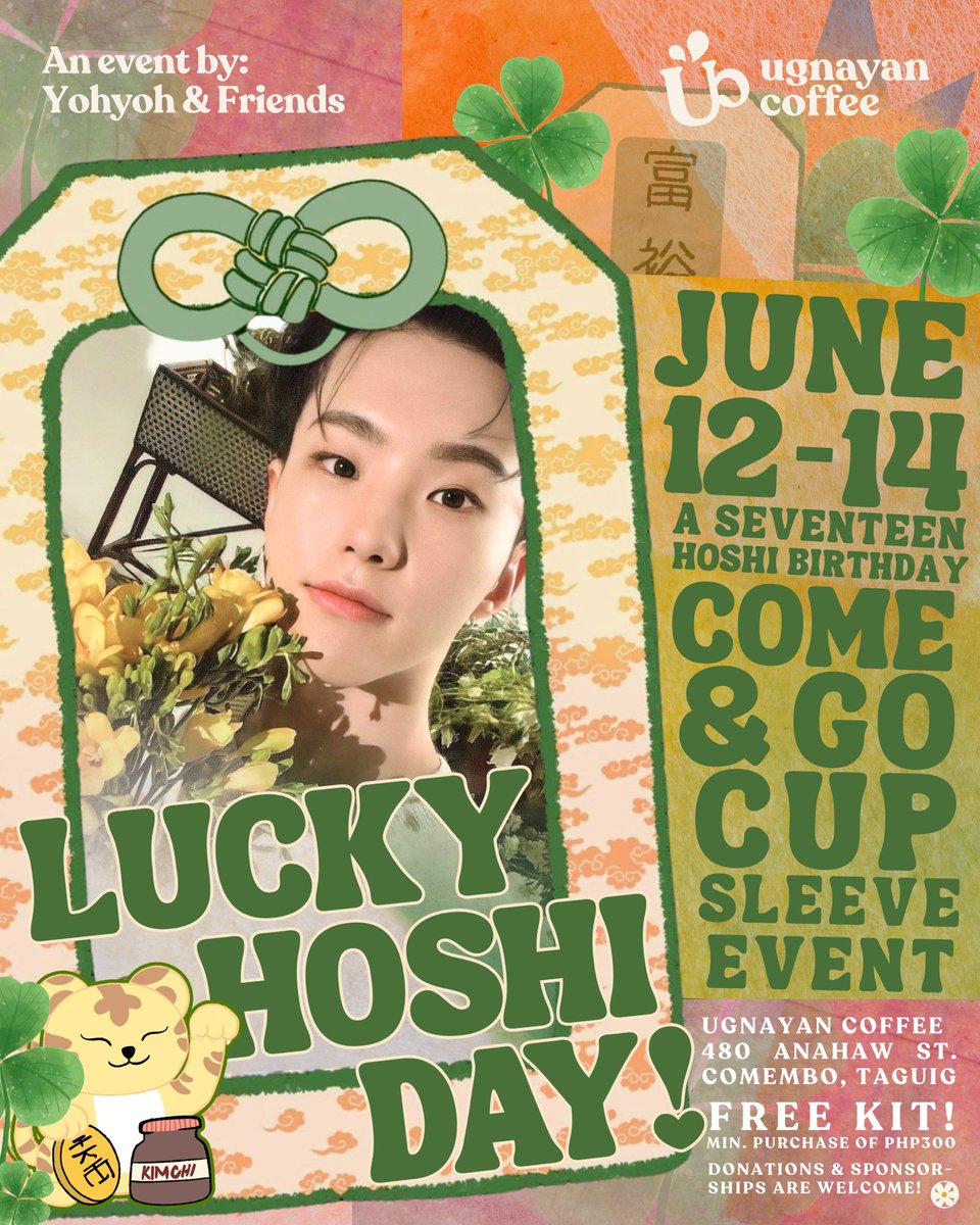 UgnayanCoffee's tweet photo. Feeling lucky, Carats? 🍀🐯

With a little luck, a little magic, and lots of Hoshi, join us for Lucky Hoshi Day! ✨

June 12–14 at Ugnayan Coffee
Event by: @yohyohyohishere and friends

Pre-registration is now open.
#LuckyHoshiDay #ugnayancoffee https://t.co/uxnPMV0jFr