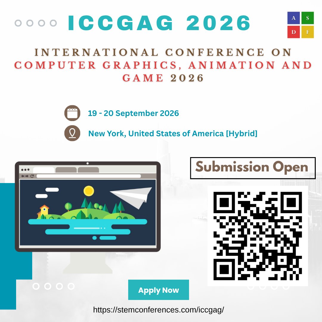 ASDFInt's tweet photo. International Conference on Computer Graphics, Animation and Game 2026
๐ฎ Bringing Imagination to Life Through Graphics, Animation & Gaming!
#ComputerGraphics #Animation #GameDevelopment #GamingTech #ICCGAG2026 #ASDFint https://t.co/GteT4G430i