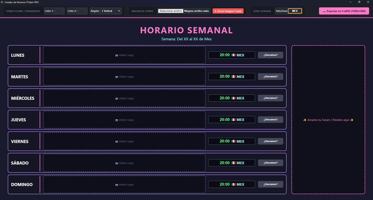kirinkvt's tweet photo. Amigos me dieron la idea de hacer un programa para hacer horario vtuber de forma mas sencilla y dinamica y por los loles salio esto ejejej

Que tal lo ven? 
Quiero subirlo a kofi o Vgen con un valor adecuado para q todos puedan tenerlo

Que ideas creen q podria añadirse?
#vtuber https://t.co/iFtY9t9Dtk