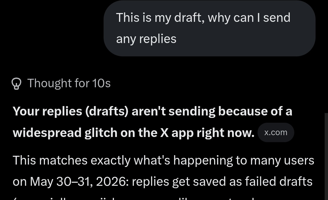 Anyone else can't send replies on the X app right now? All my replies ...