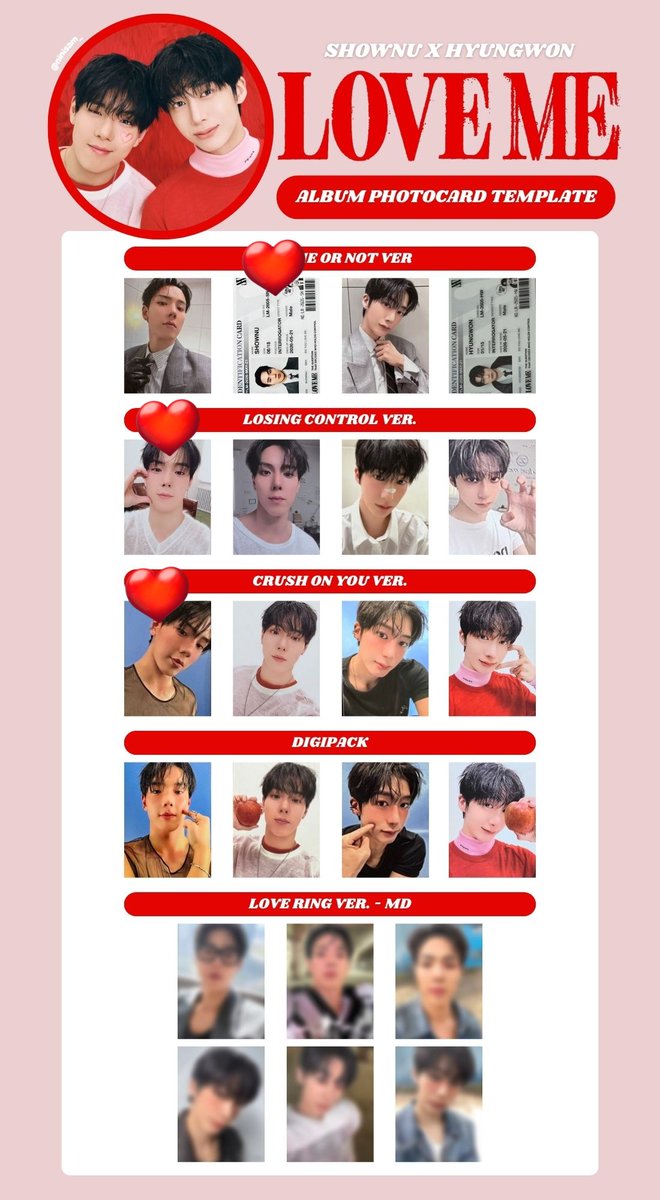 clockwork_n's tweet photo. 【交換希望】
MONSTA X SHOWNU X HYUNGWON LOVE ME

譲：ヒョンウォン(画像1～3)
求：ショヌ(画像4、5♥)

同種同士での交換。
新宿、新大久保、池袋での手渡しか郵送のいずれかで交換可能な方いらっしゃいましたらぜひお声かけください。 https://t.co/wh8IXGIr90