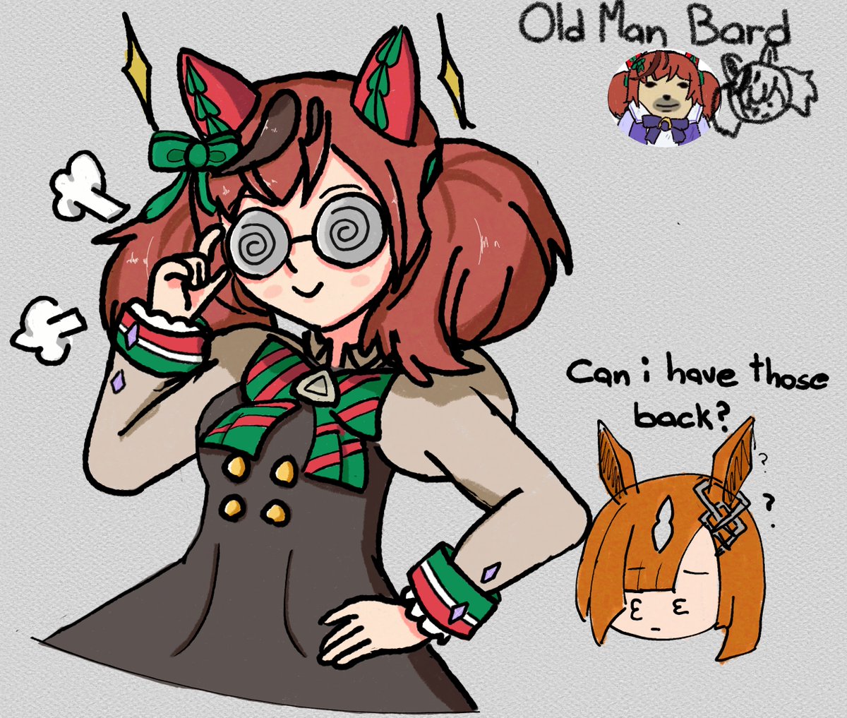 OldManBarddd's tweet photo. What if... to avoid drawing eyes since i suck at it... I just gave natie a pair of swirly glasses? ....delightfully devilish seymour...

I wasnt feeling the ink brush because it was so thick but i really like how this turned out. Hooray

#UmaMusume 
#NiceNature https://t.co/BYdCu4deJq
