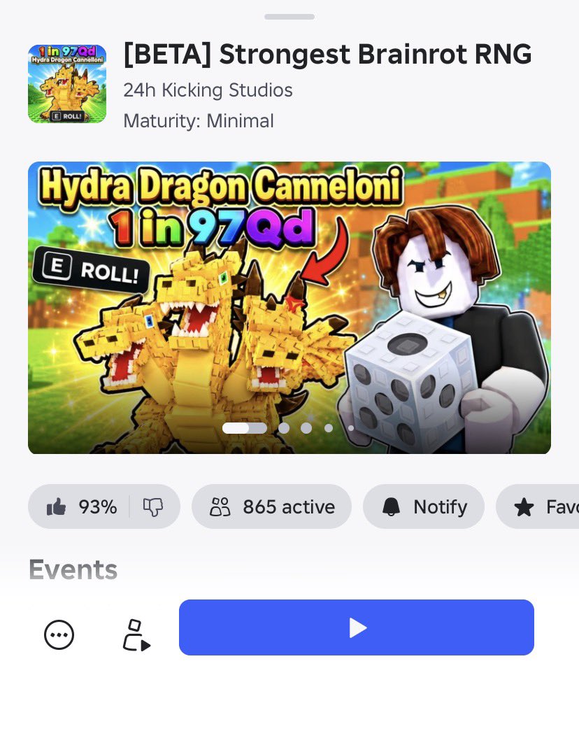 kickingstudios's tweet photo. Our new game in BeTa Testing got 800+  CCUs. Strongest Brainrot RNG
Game Link: https://t.co/cesFHjfLz0

#Roblox #RobloxDev #RobloxDevs #robloxartㅤ https://t.co/JaxYLAYNDF