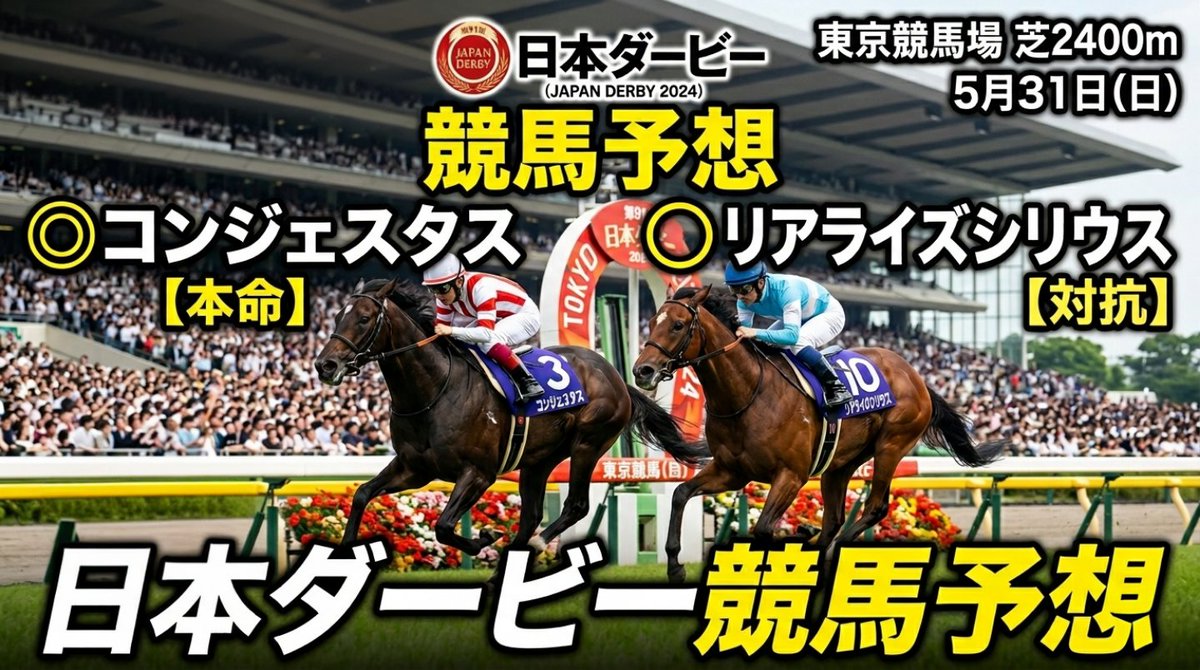keibayosou_rea's tweet photo. 日本 #ダービー  #東京  #競馬  予想

​◎ (本命): 6 コンジェスタス 

​選定理由: 京都新聞杯における2:09.9という規格外のレコード時計が示す、極めて高い有酸素能力と持続的な巡航スピードを最上位に評価する。過酷な皐月賞の激走による乳酸ダメージを回避したローテーションの優位性も生理学的に大きい。そして何より、Cコース初週の内・前有利のバイアスを完全に味方にできる「6番枠」という幾何学的最適解を引き当てた。全ての物理的・空間的条件がプラスに作用する本馬をデータサイエンス的観点から本命とする。

​◯ (対抗): 11 リアライズシリウス 

​選定理由: 皐月賞を前傾ラップで先行して2着に残した絶対能力の高さは特筆に値する。それに加え、共同通信杯を含め東京コース3戦3勝という空間適性の高さが裏付けとなっている。筋肉の可動域とストライドの軌跡が東京の広いコースに完璧に同期しており、位置取りの自在性からも減点材料が極めて少ない。

 #コンジェスタス
 #リアライズシリウス