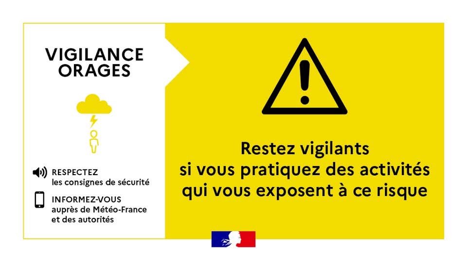 Prefet26's tweet photo. ⛈️ Vigilance jaune orages dans la Drôme de 14h à 20h.

Le tiers nord du département sera principalement concerné, sans exclure quelques développements localisés ailleurs.

🌧️ Jusqu’à 10 mm de pluie
💨 Rafales jusqu’à 60 km/h

➡️ Des orages de faible intensité sont attendus. Restez attentifs à l’évolution de la situation. #VigilanceMétéo
@MeteoFrance_SE