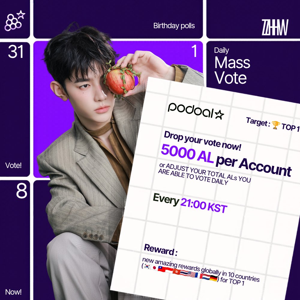 ZHANGHAOVOTE's tweet photo. 🚨 ATTENTION 🚨

Daily Mass Vote for Zhang Hao on PODOAL begins NOW‼️

✅️ Drop 5,000 ALs &amp; SAVE THE REST
🗳️https://t.co/4WLWH5iIeu…

⚠️ DAILY VOTE LIMIT = 30M ALs per account per day
• (ADJUST YOUR TOTAL ALs YOU ARE ABLE TO VOTE DAILY)

#ZHANGHAO #장하오 #章昊 #ジャンハオ https://t.co/eAYwJdf8DR
