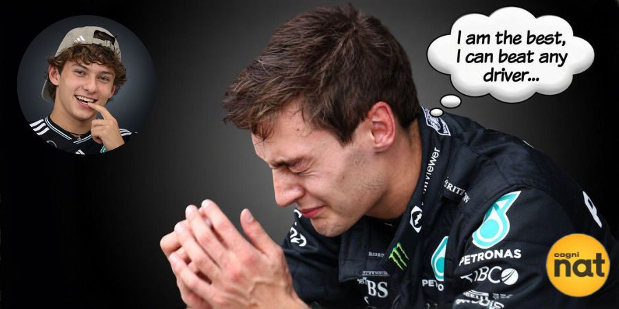 beyondf1grid's tweet photo. George Russell is still in denial after the start of the 2026 F1 season. He claims he can beat any driver on the grid, but in the same car, who is he fooling? On the other side of the garage, Kimi Antonelli keeps his feet firmly on the ground. #F1 #GeorgeRussell #Formula1 https://t.co/BTWlwV65X1