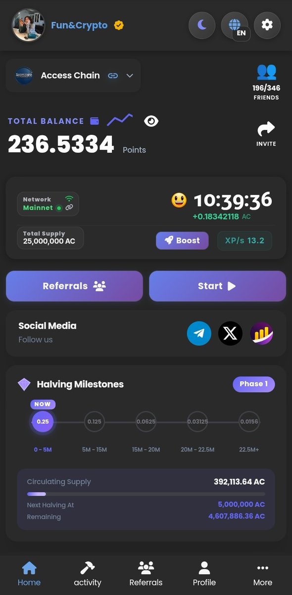 Omega_a1234's tweet photo. #AccessNetwork #Access_chain

✅️ Total Supply : 25,000,000
Now mined 10,000 @ACCESS
✅️ Mining speed : 0.25/24h
✅️ Not yet 1st halving
✅️ Current : 🔥Mainnet Live
🚫 No KYC 
🚫 No Testnet
🚫 No Fake accounts
✅️ Users can freely deposit and withdraw mined coins 
✅️ Custom EVM chain, verified by Chainlist
✅️ Ultra-fast Block Time: Sub-3 second (approx. 3 seconds) block generation
✅️ Listing on CMC(CoinMarketCap) in Progress
✅️ ACCESS coins to MetaMask or Trust Wallet 
✅️ Official Account  👉@Access_Chain

===========================

⛏️ Starting today, mine every single day without fail to collect daily and task rewards.

🚀 Access Network is a mobile cryptocurrency mining project that launched as a mainnet, and it could be listed on exchanges at any time suddenly.

Send address for task completion ⤵️

0xeba07f20db13b7204e23aa6ce854018b6b6a819e

+++++++++++++++++++++++++++

Join link ⤵️ 

1️⃣ Direct https://t.co/zm0E9shGDL
invite code : 2JLVNJ

2️⃣ Google Play Store : https://t.co/W3R2l12S3V
invite code : 2JLVNJ