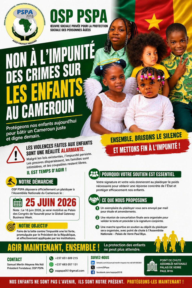 OPspa's tweet photo. @CabinetCivilPRC @SMvondoAyolo @PR_Paul_BIYA @ChantalBIYA_Cmr @PRC_Cellcom @MincomCameroun @diplocam_minrex @CamerounTribune @Pm237Services NOUS AVONS BESOIN DE VOTRE SOUTIEN EXCELLENCE SAUVONS NOS ENFANTS https://t.co/Oj3HFzlq30
