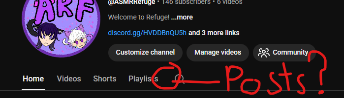 ASMRefuge's tweet photo. #YouTube 
Wa-what happened to the posts tab?

It was still there yesterday, and I can't even pull it out, the previous posts thankfully are still there but I'm unable to make new ones.

No more memes on YouTube 🥺 https://t.co/rQS5gWqf1t