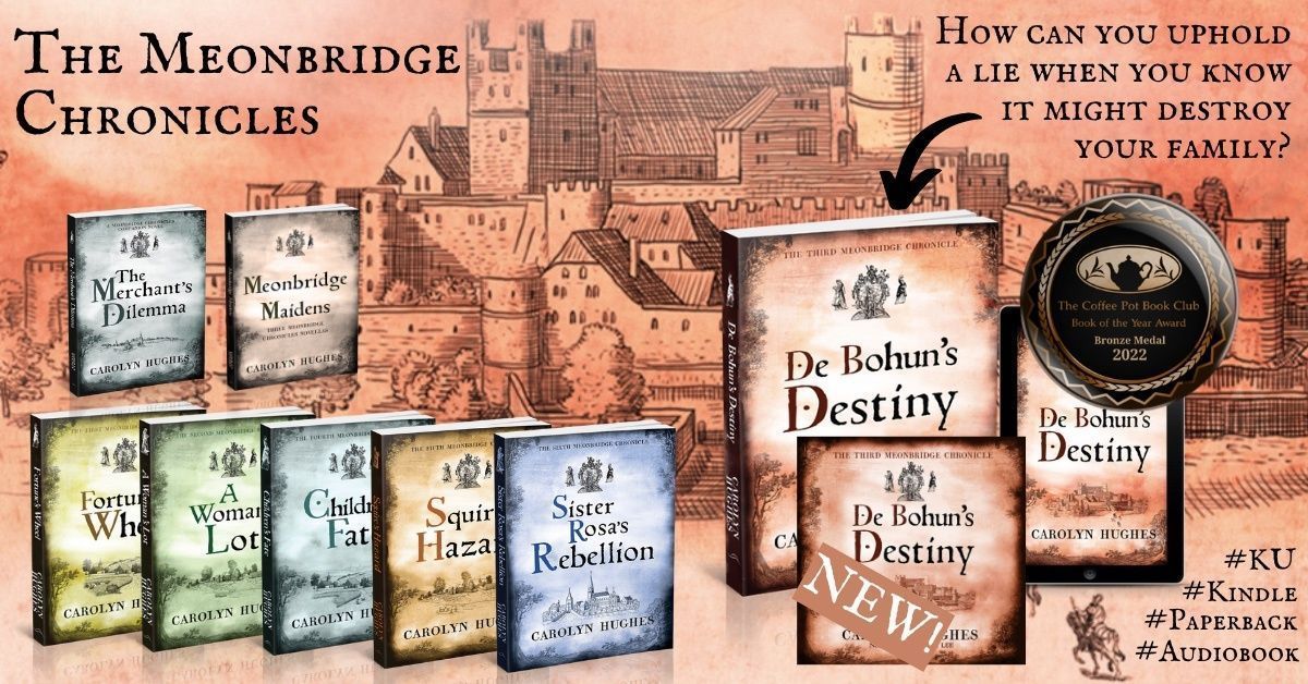 writingcalliope's tweet photo. “…vividly captures medieval life of ordinary people, their fears and dreams” Amazon reviewer 

DE BOHUN’S DESTINY, Third Meonbridge Chronicle, Bronze Medal, the Coffee Pot Book Club Awards 2022 for #Medieval #HistFic 

#Kindle #KU #Paperback #Audible

https://t.co/ELH94ZeP22 https://t.co/pmquMHBomd
