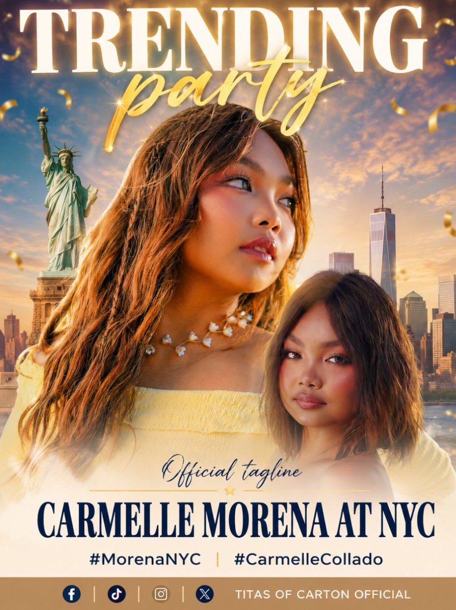 titasofcarton's tweet photo. TRENDING PARTY ALERT!

Calling all Couriers! 
The Morena Billboard in New York City is now making waves, and we're inviting everyone to join our Trending Party to celebrate this incredible milestone for Carmelle Collado!
Let's unite and show our love by posting, sharing, commenting, and using our official hashtags. Every interaction helps spread the excitement and lets the world know that Morena is shining bright in NYC!

*Official Tagline:
 CARMELLE MORENA  AT NYC
*Official Hashtags: 
#MorenaNYC #CarmelleCollado

Gather your fellow Couriers and let's make some noise online! Together, we can make this achievement even more memorable and help Morena trend worldwide!
