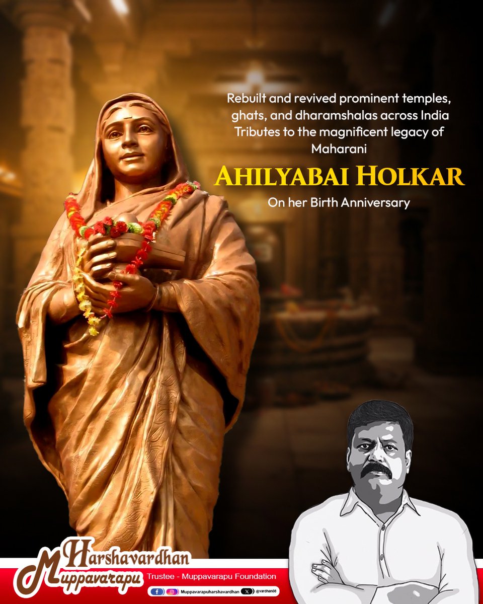 vardhan08's tweet photo. Honoring the magnificent legacy of Maharani Ahilyabai Holkar on her birth anniversary. 

An extraordinary ruler and an epitome of justice, her life remains a timeless masterclass in visionary governance and dedication to Dharma. 

Her monumental contributions will never be forgotten.

#AhilyabaiHolkar
