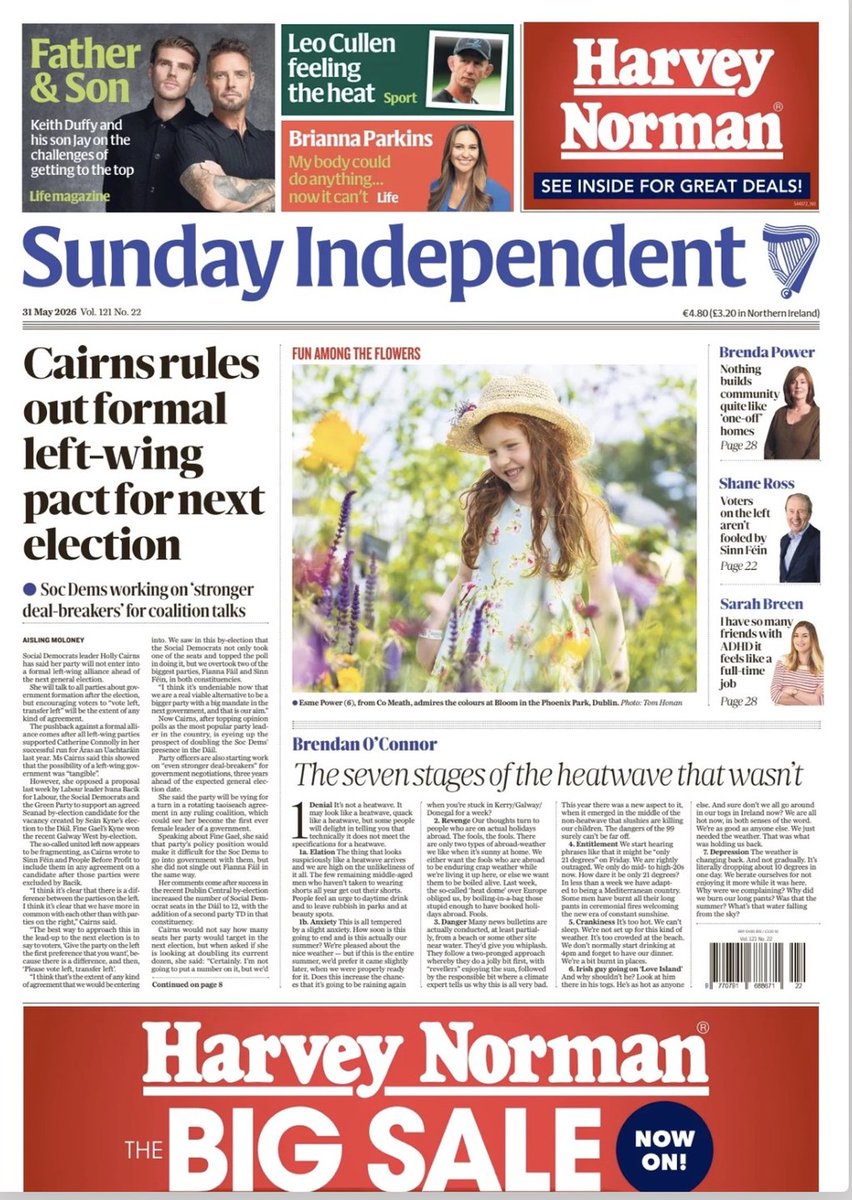 newcastlejourno's tweet photo. A look at today’s Irish front pages. #TomorrowsPapersToday
Sunday 31 May 2026

#SundayIndependent #SundayWorld #SundayMirror https://t.co/U64r0jVZja