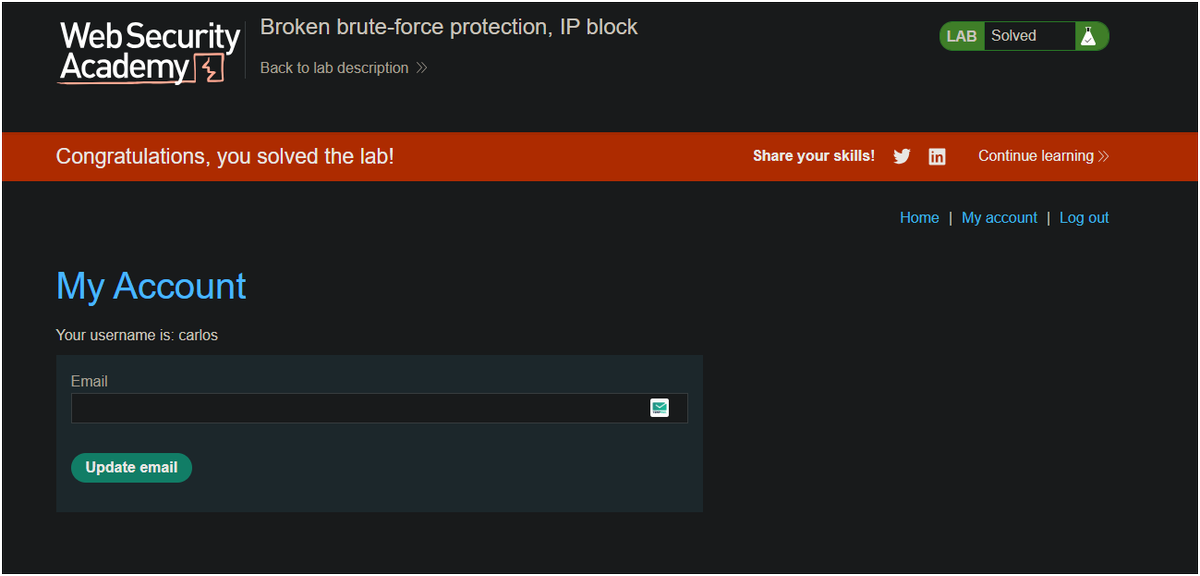rootghost404's tweet photo. I completed the Web Security Academy lab:
Broken brute-force protection, IP block

@WebSecAcademy
 https://t.co/Wi24W6A5ph https://t.co/KKFXET8Kk3