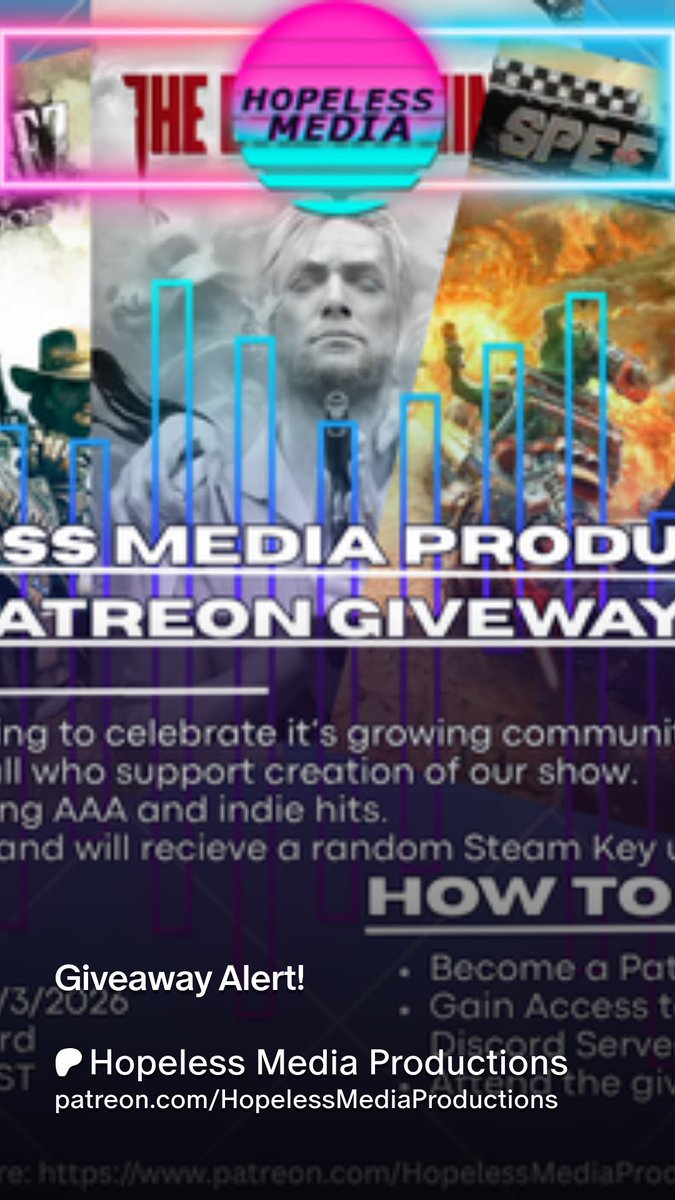 HopelessMedia_'s tweet photo. Hello! We are looking to celebrate our growing community by giving away random steam keys!
100 different ganes with an assortment of hidden gems, AAA games, and highly rated classics! Visit Patreon for more details!
#giveaway 
#patreon
#steam
#audiodrama

https://t.co/ReTdR9ymNx https://t.co/tlLW6EUtBZ
