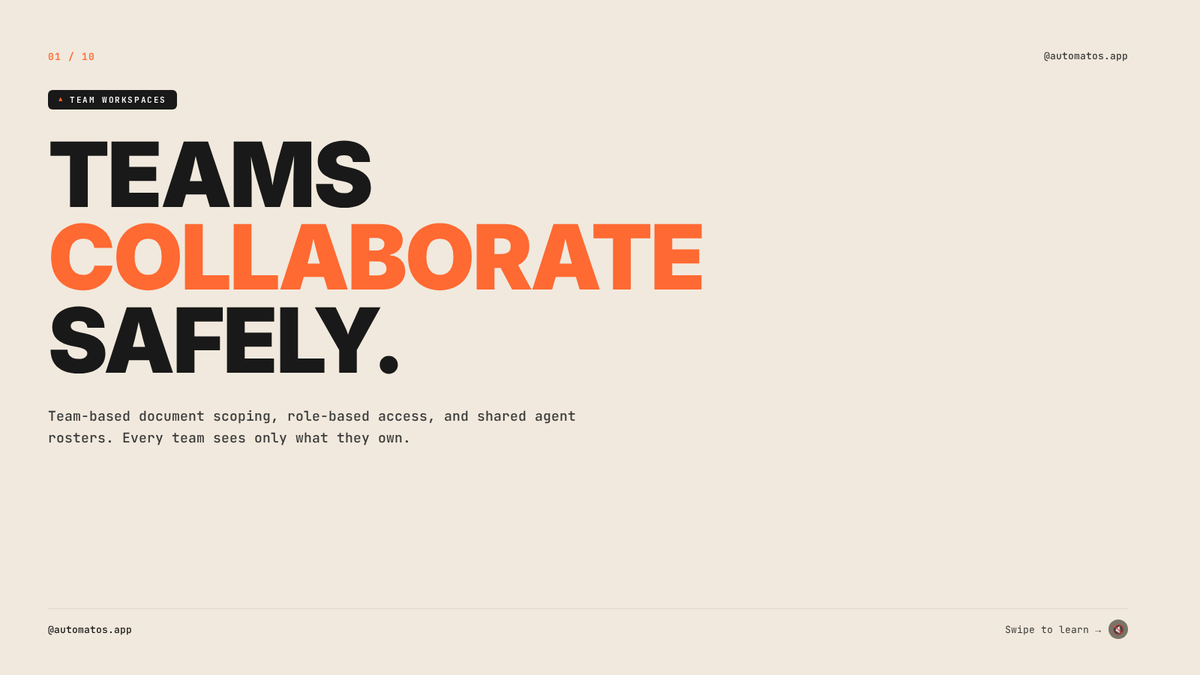 AutomatosAI's tweet photo. Team Collaboration — Multi-team safety is built into the platform, not bolted on.

#automatos #aiagents #automation #orchestration #agentic https://t.co/eN7CHm1vTv