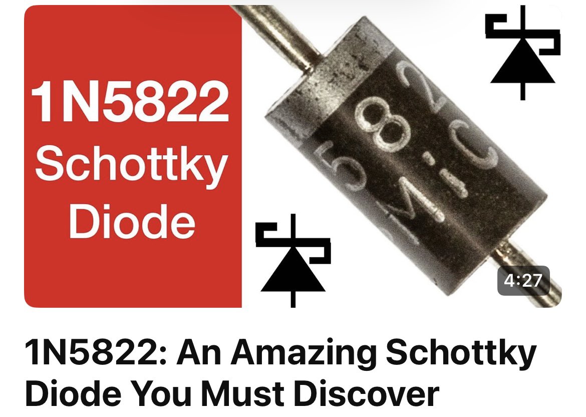 ElecNotes's tweet photo. 1N5822: An Amazing Schottky Diode You Must Discover

Learn about the 1N5822 Schottky Diode, a type of semiconductor device used for rectification and reverse polarity protect.

In this video, I explore the properties, characteristics, and applications of the 1N5822 Schottky Diode, including its high current capacity, low forward voltage drop, and fast switching times. 

I also highlight some of the issues that need to be understood when using them so that you don't fall into any pitfalls.

Understanding the 1N5822 Schottky Diode is essential for designing and building electronic circuits, and this video provides a great introduction to its uses and benefits.

Whether you're an electronics enthusiast, a student, or a professional engineer, this video will help you gain a deeper understanding of the 1N5822 Schottky Diode and its role in modern electronics.

Check out the video now: https://t.co/yYA8jduUdY

#schottky #schottkydiode #diode #1N5822 #electroniccomponents #electronicsnotes