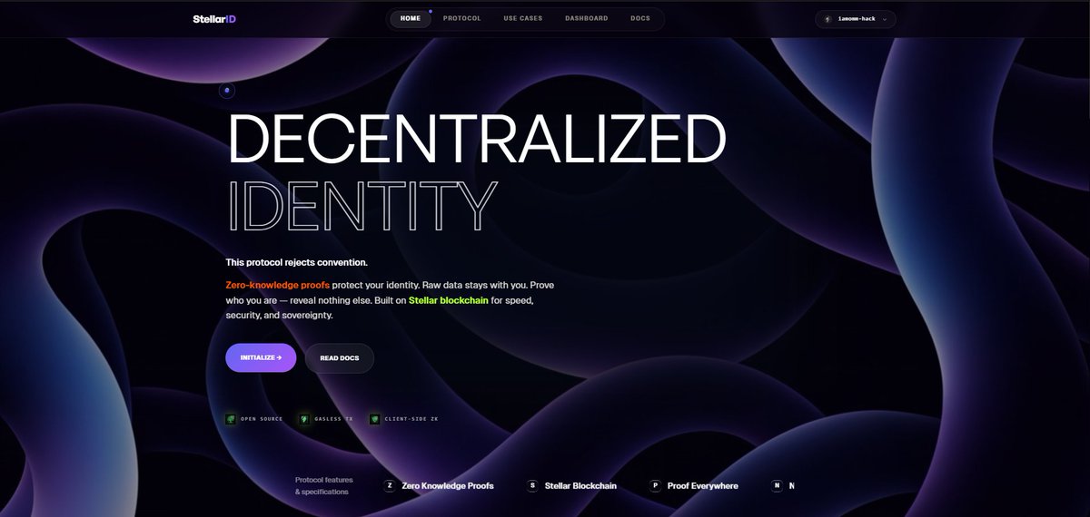 StellarID_'s tweet photo. 1/8 
StellarID is LIVE! 🚀
I'm building the decentralized trust layer for the @StellarOrg  network.
Secure on-chain identity anchors combined with zero-knowledge cryptography to verify credentials without leaking data. https://t.co/XrQGwHcVzx