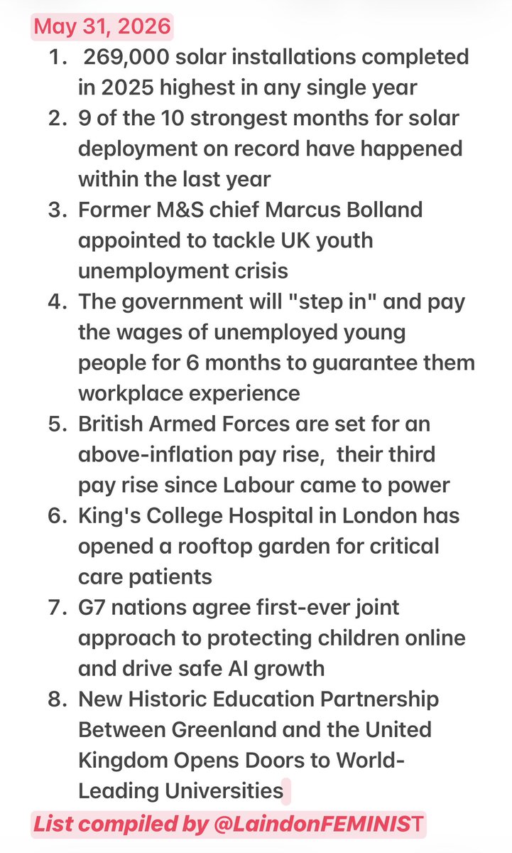 LaindonFEMINIST's tweet photo. Yet another impressive list of achievements and announcements by Starmer’s Government. 

Some have actually made at least one newspaper !!!

#DoingTheMediasJob
#FixingBritain
#LabourAchievements https://t.co/JCIYWBNFkf