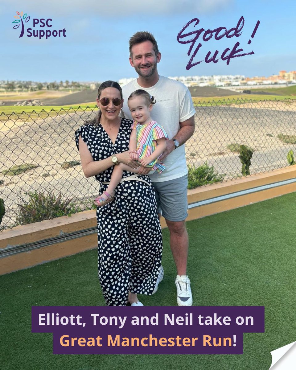 PSCSupportUK's tweet photo. Good luck to Elliot, who is taking part in the Great Manchester Run this Sunday alongside his dad, Tony, and his brother-in-law, Neil, to raise vital funds for PSC Support. It’s a cause close to their hearts, as Elliot’s partner, Kelly, lives with PSC. https://t.co/AzyzWujqJV https://t.co/xpvSZH6Qkv