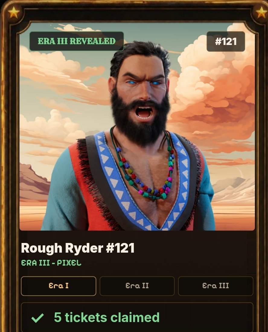 mr4321eth's tweet photo. Just revealed my Rough Ryder #121 into ERA III.
One step closer to the jackpot loot. 👀💰
The saloon’s getting crowded fast.

Era I -> Era II -> Era III

LFG

@Rough_Ryders #pixels https://t.co/7rSToQUVCQ