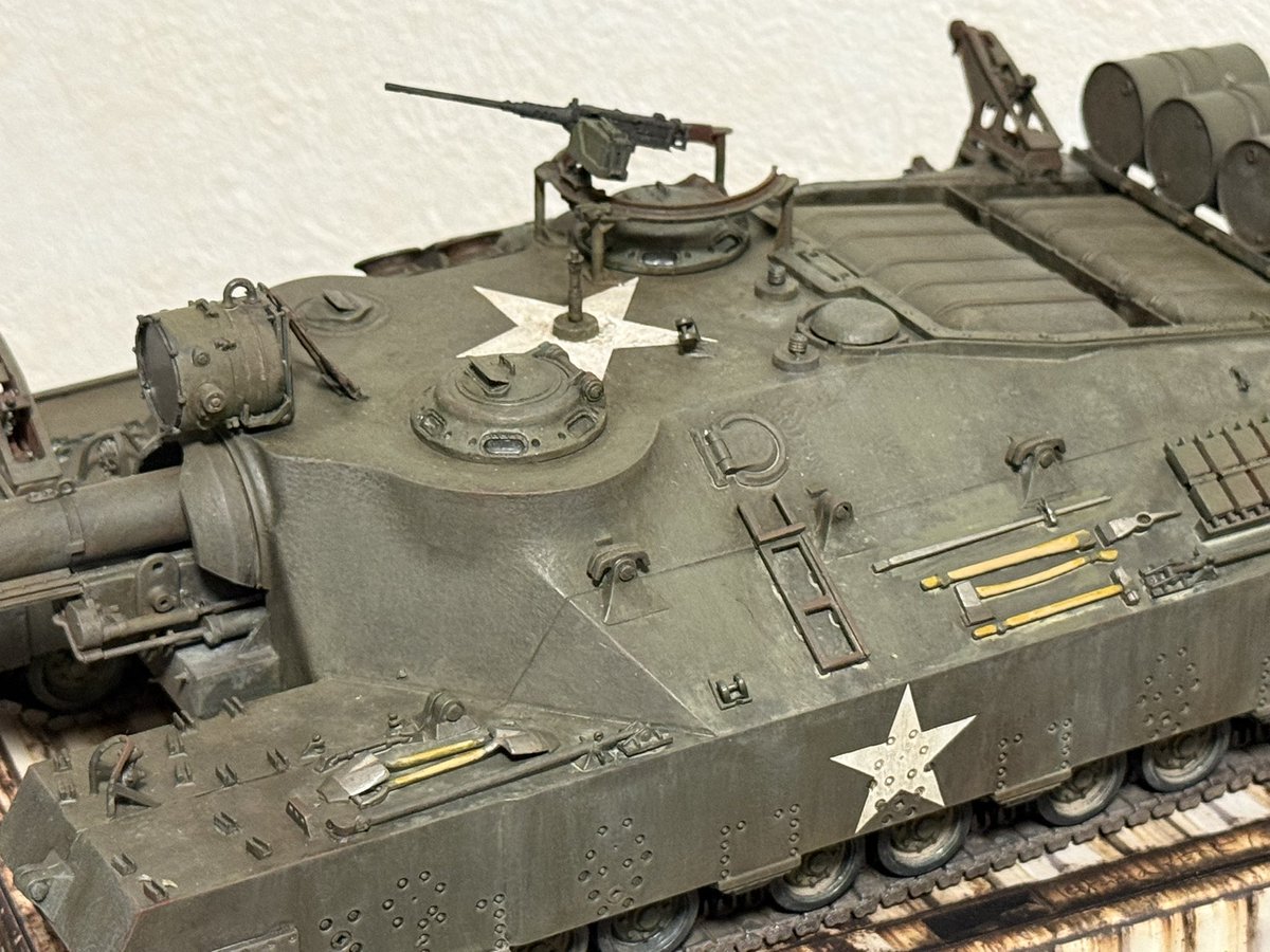 kensonejp's tweet photo. M28A3 Longhorn
タコムM28とタミヤM40のニコイチ架空戦車
ファレホ筆塗り
OVMはAKマーカーで塗装 https://t.co/HmxpxkTJb1