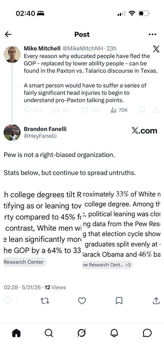 HeyFanelli's tweet photo. @MikeMitchNH 

Typical leftist crybaby ... 

Point out a flawed statistics claim: they block you without any substantive rebuttal.

He was factually incorrect--couldn't take it.

The left is not the high IQ party. It's why they systematically dismantled standardized testing. https://t.co/3sDkpe6Twk