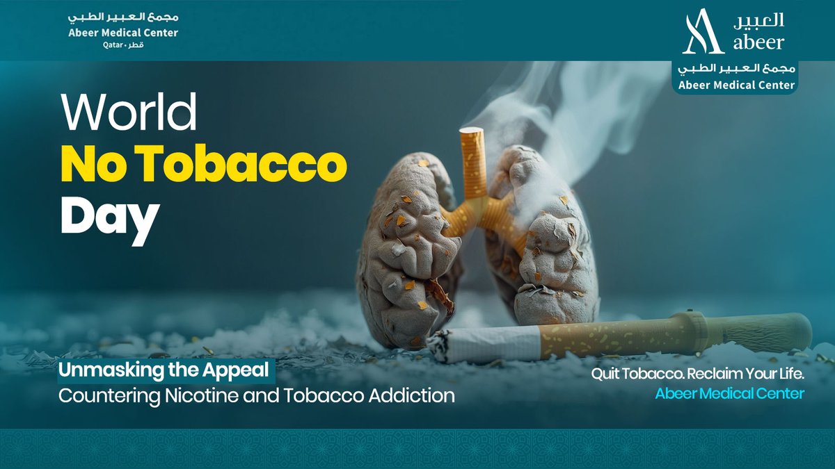 alabeerqatar's tweet photo. 🚭 World No Tobacco Day 2026
The appeal may be temporary, but the damage can last a lifetime.
This year’s theme, *"Unmasking the Appeal – Countering Nicotine and Tobacco Addiction,"* reminds us to look beyond the marketing and recognize the real impact of tobacco on our health. https://t.co/Gbe3kLaZaR