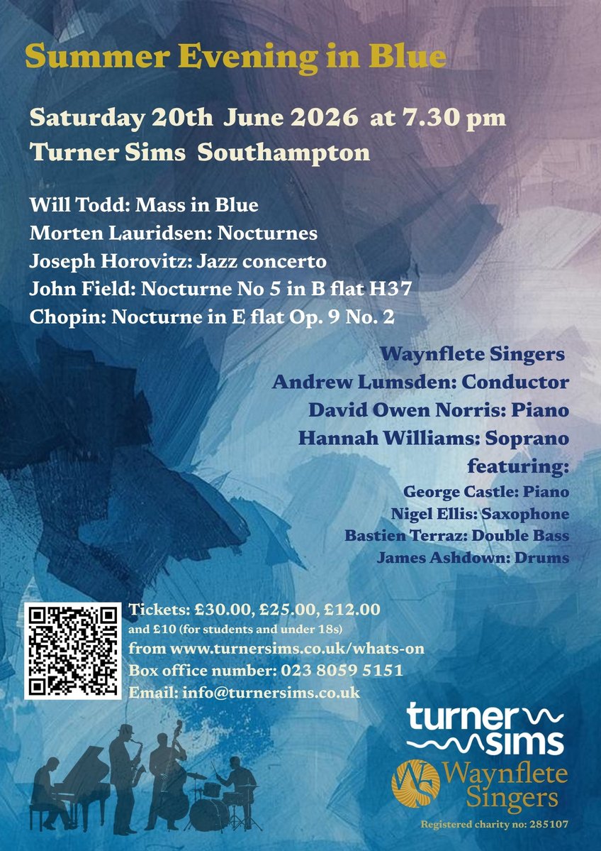 WaynfleteSinger's tweet photo. Just three weeks until our wonderful summer concert.  We are joined by the joyful and exuberant @DavidOwenNorris combined with the vocal talents of Hannah Williams.  Join us at @TurnerSims for this exciting programme.  Get your tickets now https://t.co/8wS2omxSr7 https://t.co/7uPc09K5rr