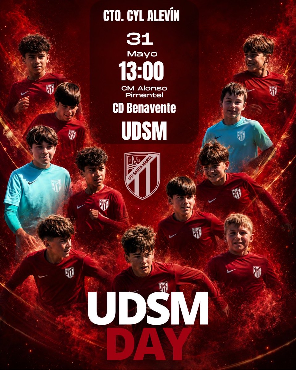 UDSantaMarta's tweet photo. 🏆Campeonato Regional Alevín | UDSMDAY

🎯 CD Benavente vs Alevín A

📆 domingo, 31 de mayo

🕢 13:00 H

🏟️ CM Alonso Pimentel

¡Vamos equipo! ❤️🤍

#orgulloUDSM #udsantamarta #cdbenavente https://t.co/9fvuf5cFis