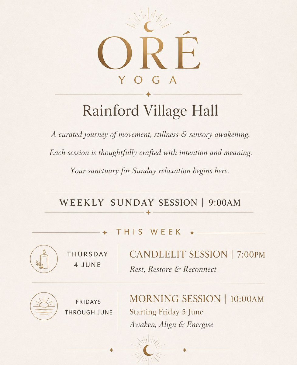 PRMohanan2's tweet photo. Wellness classes Rainford Village Hall.
A curated journey of movement, stillness &amp; sensory awakening.Each session is thoughtfully crafted with intention and meaning.WEEKLY SUNDAY SESSION 9:00AM
THURSDAY 4 JUNE
CANDLELIT SESSION 7:00PM
FRIDAYS THROUGH JUNE
https://t.co/zQjk89YYWX https://t.co/hfuDSqLX6f