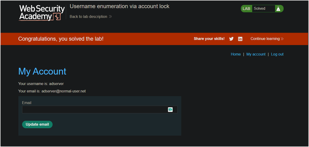 rootghost404's tweet photo. I completed the lab: tricky problem
Username enumeration via account lock

@WebSecAcademy
 https://t.co/2aLYUixCMU https://t.co/aKBFe1MuBt