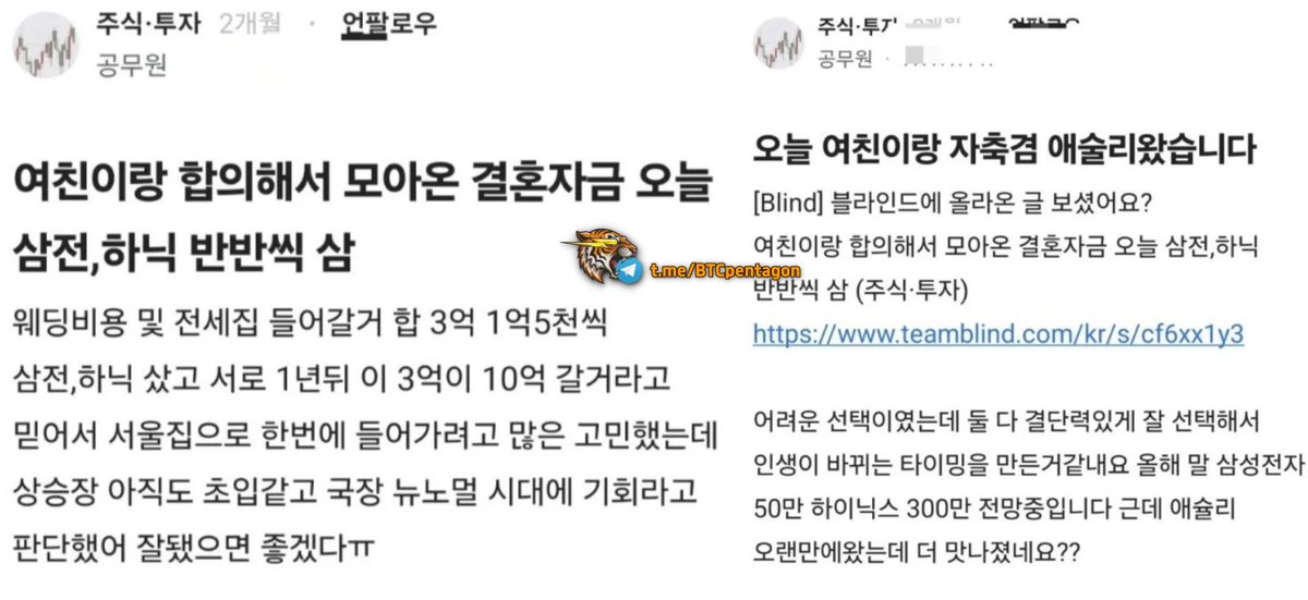 64bitcoinkr's tweet photo. 결혼자금 3억으로 삼전 1.5억, 하이닉스 1.5억 몰빵한 커플 근황

아직 안 팔고 여친이랑 애슐리 감

🔸삼성전자 평단 19만원 기준
→ 현재 31.7만원 평가수익 약 +1억

🔸하이닉스 평단 100만원 기준 
→ 현재 233.3만원 평가수익 약 +2억

※ 현재가는 삼성전자 31만7000원, SK하이닉스 233만3000원 기준.