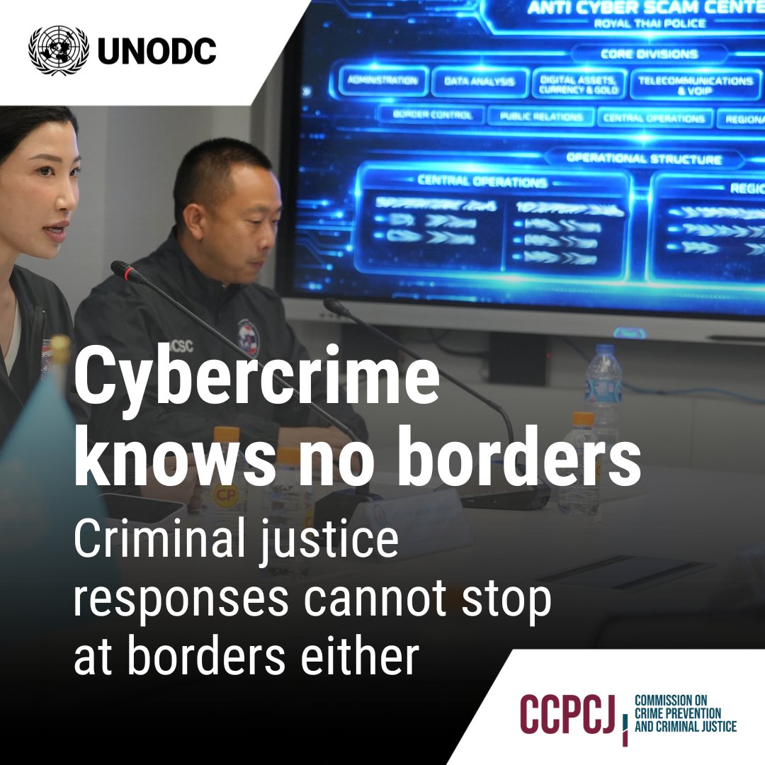 UNODC's tweet photo. Cybercrime is growing rapidly &amp; can affect anyone. 

Criminals can steal money, data &amp; identities across borders within seconds. 

The UN Cybercrime Convention gives countries a shared framework to better work together against this crime. 

➡️ https://t.co/4kxXUb1fnG 

#CCPCJ35 https://t.co/x57ATn2O3r