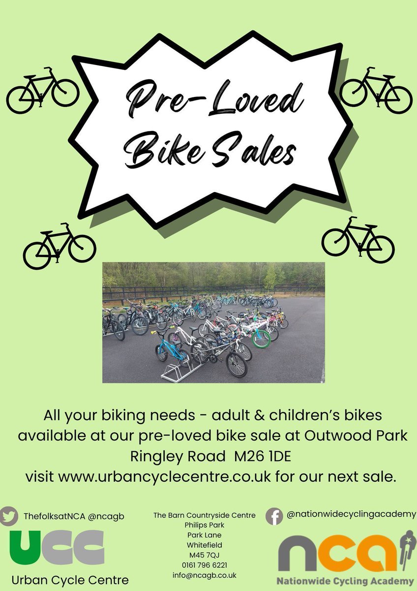 ncagb's tweet photo. Preloved bike sale at Outwood park M261DE 
31/05/2026 10/3pm
Bargains to be had ~ MTB/ROAD/HYBRID/COMMUTER/ ~ reconditioned &amp; factory returns ~ Adults &amp; kids sizes
info@ncagb.co.uk
@burylivewell @bameproject @Farooq4East @gwolstencroft1 @bury_GP_Fed @walkridepw https://t.co/snEtOm5f9I