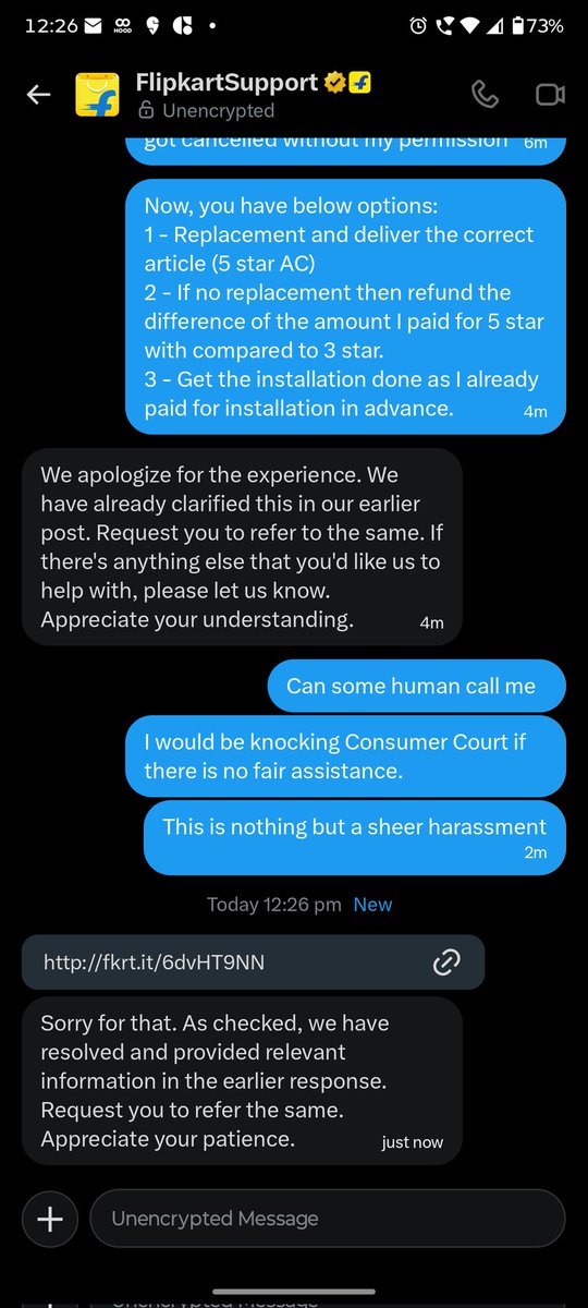 AtulSaxena1982's tweet photo. @Flipkart @flipkartsupport @delhicomplaint1 CUSTOMER HARASSMENT BY FLIPKART DON'T PURCHASE ANYTHING FROM THESE THIEVES. ISSUE:
1-PAID FOR 5 STAR AC
2-DELIVERED 3 STAR AC
3-REPLACEMENT AUTO CANCELLED 
OUTCOME - NO REPLACEMENT, NO REFUND, NO HELP.
FUCKING CUSTOMER CARE BY FLIPKART. https://t.co/bT1XD3VdT4