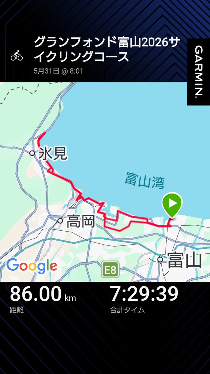 fam_ster's tweet photo. グランフォンド富山2026サイクリングコース、無事ゴールヾ⁠(⁠･⁠ω⁠･⁠*⁠)⁠ﾉ

#garmin #beatyesterday https://t.co/MNylh5nJO1