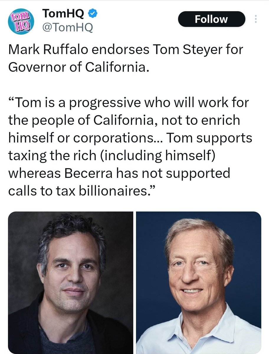 Twolfrecovery's tweet photo. Millionaire movie star endorses billionaire for Governor saying he'll work for the people of California. How would he know? Mark lives on a farmstead in NY. What a joke. 🤡 https://t.co/SpIQdeV9em