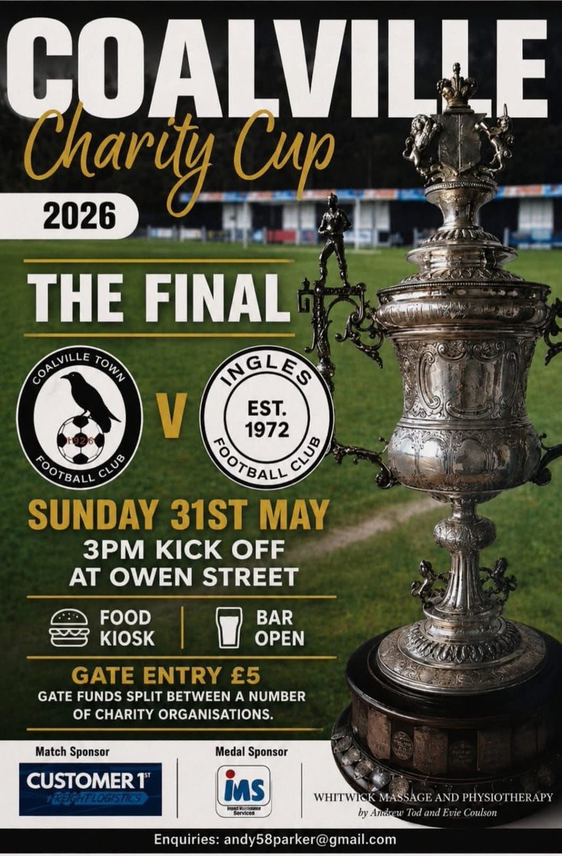 Inglesfc's tweet photo. The final act of a long season sees the first team in Coalville Charity Cup Action against Coalville Town.

3pm kick off down at Owen Street so if free head on down and support the charities https://t.co/gKxDaQgSL2