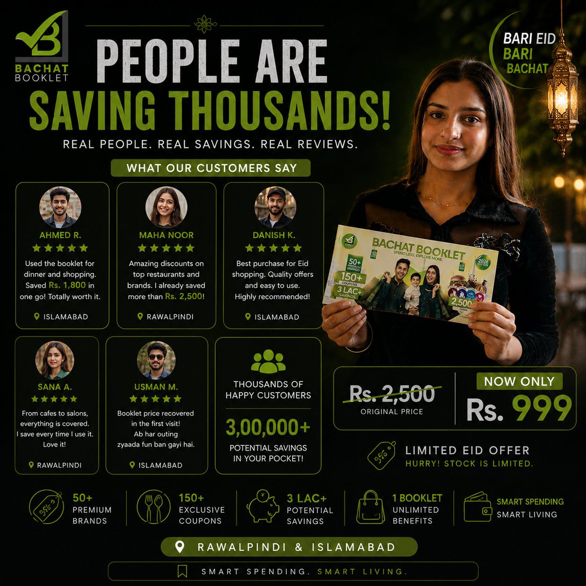 BachatBooklet's tweet photo. Why pay full price when others are already saving thousands? 👀💚
From dining and shopping to fitness and beauty Bachat Booklet helps you save more every time you step out
Join the smart spenders this Bari Eid
Now only Rs. 999 🔥
#BachatBooklet #BariEidBariBachat #SmartSpending https://t.co/XOg6f65L4E