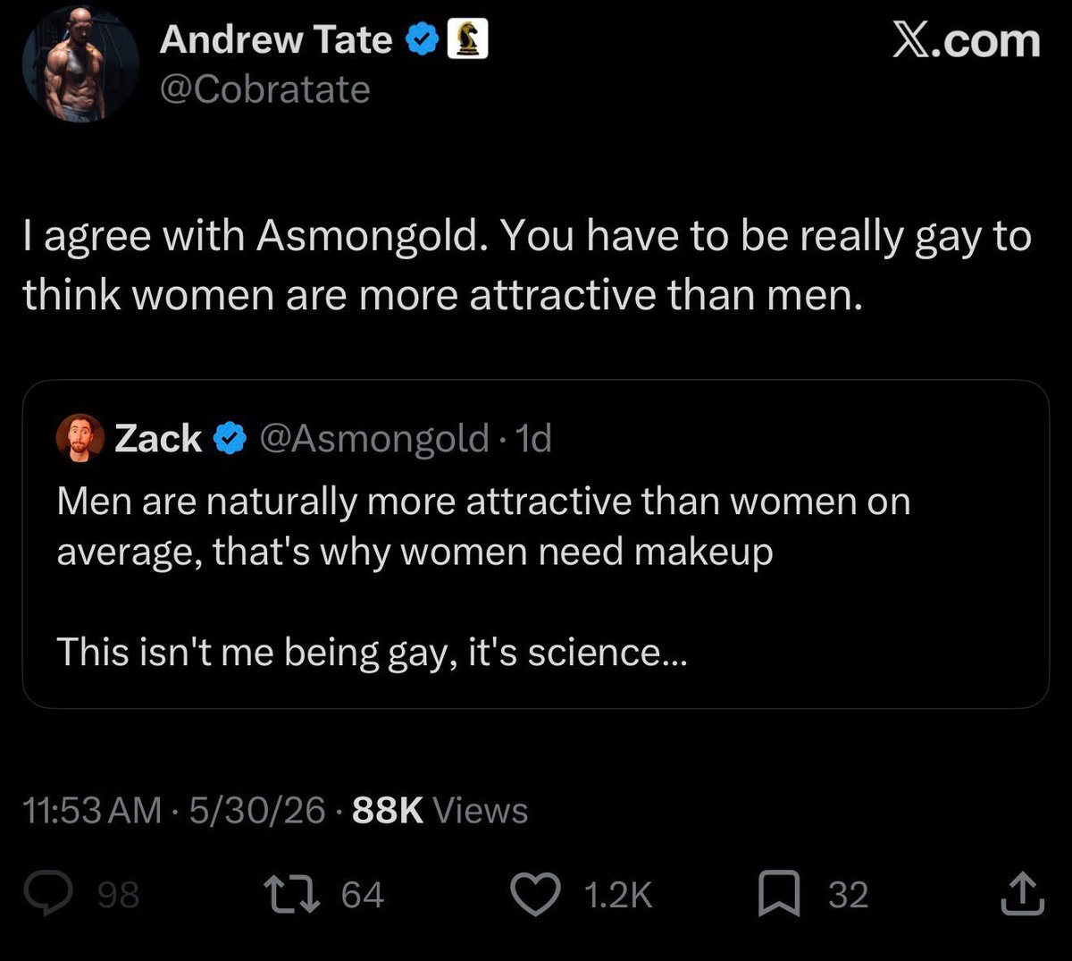 StepBro_Beebs's tweet photo. @Cobratate Sounds pretty gay to me https://t.co/vyUSPqylyq