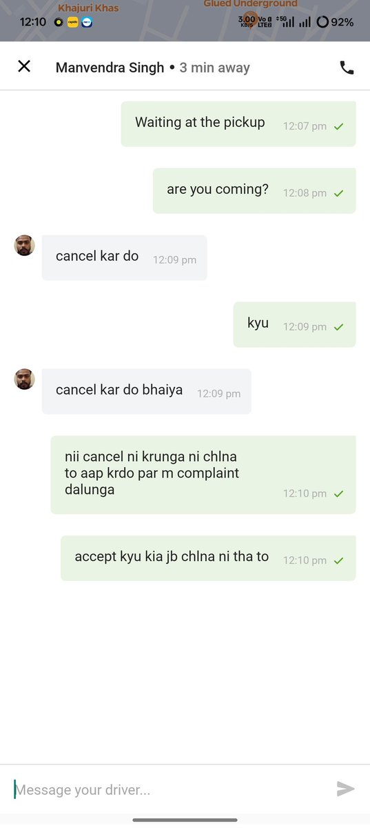 CopybyAdarsh's tweet photo. Accepted ride → Driver calls → "Sir, aap cancel kar do."

Repeated 3 times today across @Olacabs and @Uber. Why accept rides if drivers don't intend to take them? Customers are left waiting while companies do nothing. Screenshots attached.
#olascam #uberscam #consumerhelp https://t.co/zQwvMnyqZC